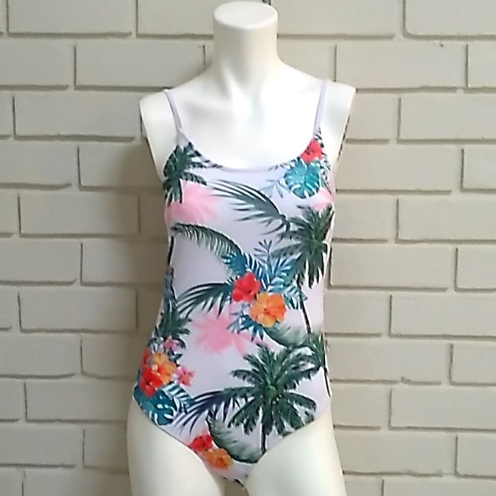 Charlotte Russe White Tropical Bathing Suit. Size Medium